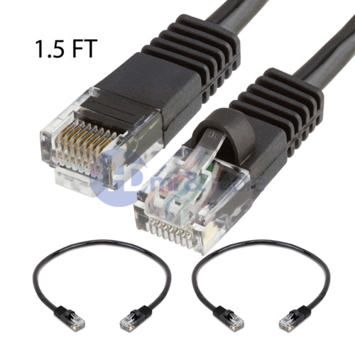 2x 1.5FT CAT5e Cable Ethernet Lan Network CAT5 RJ45 Patch Cord Internet Black