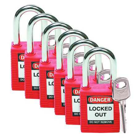 Brady 51339 Lockout Padlock, Keyed Different, Nylon, Standard Body Size, 1-3/4