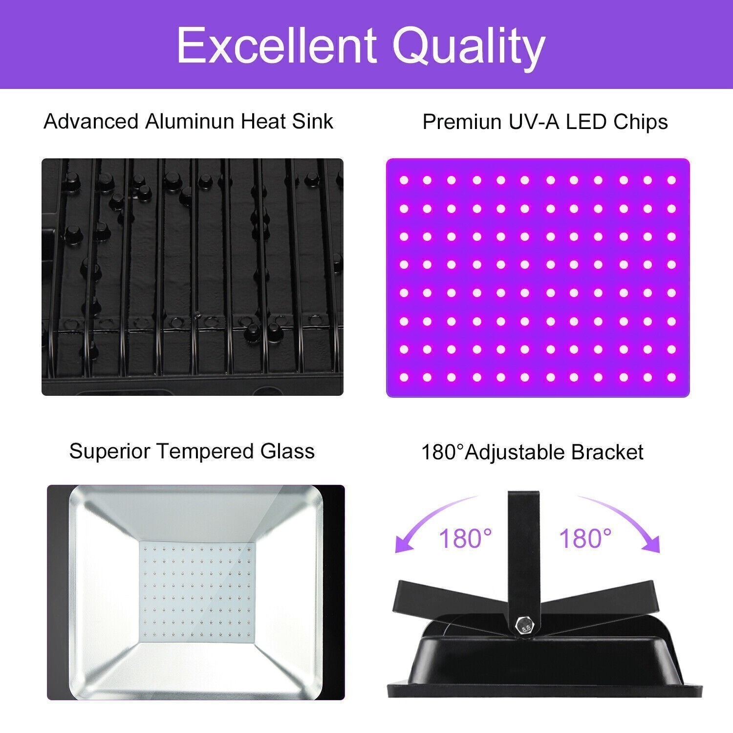 100W LEDUV Black Flood Lights Outdoor Garden with Plug for Glow Party Halloween