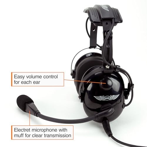 Durable Pilot Headset with 23 dB Noise Reduction, Noise-Canceling Mic, Stereo/Mo