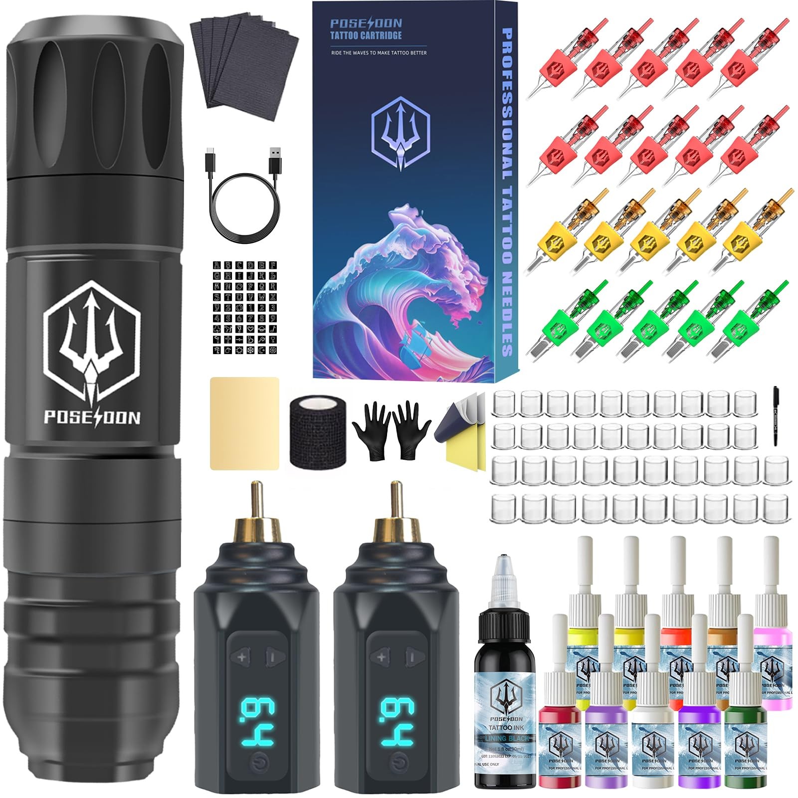 POSEIDON Tattoo Gun Kit - Wireless Pen TK035, Multicolor