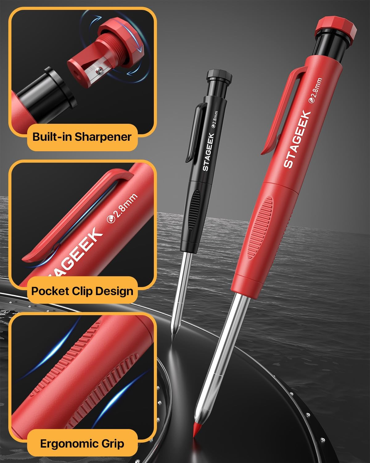 3pcs Carpenter Pencils with Sharpener Mechanical Deep Hole Marker Set 39 Refills