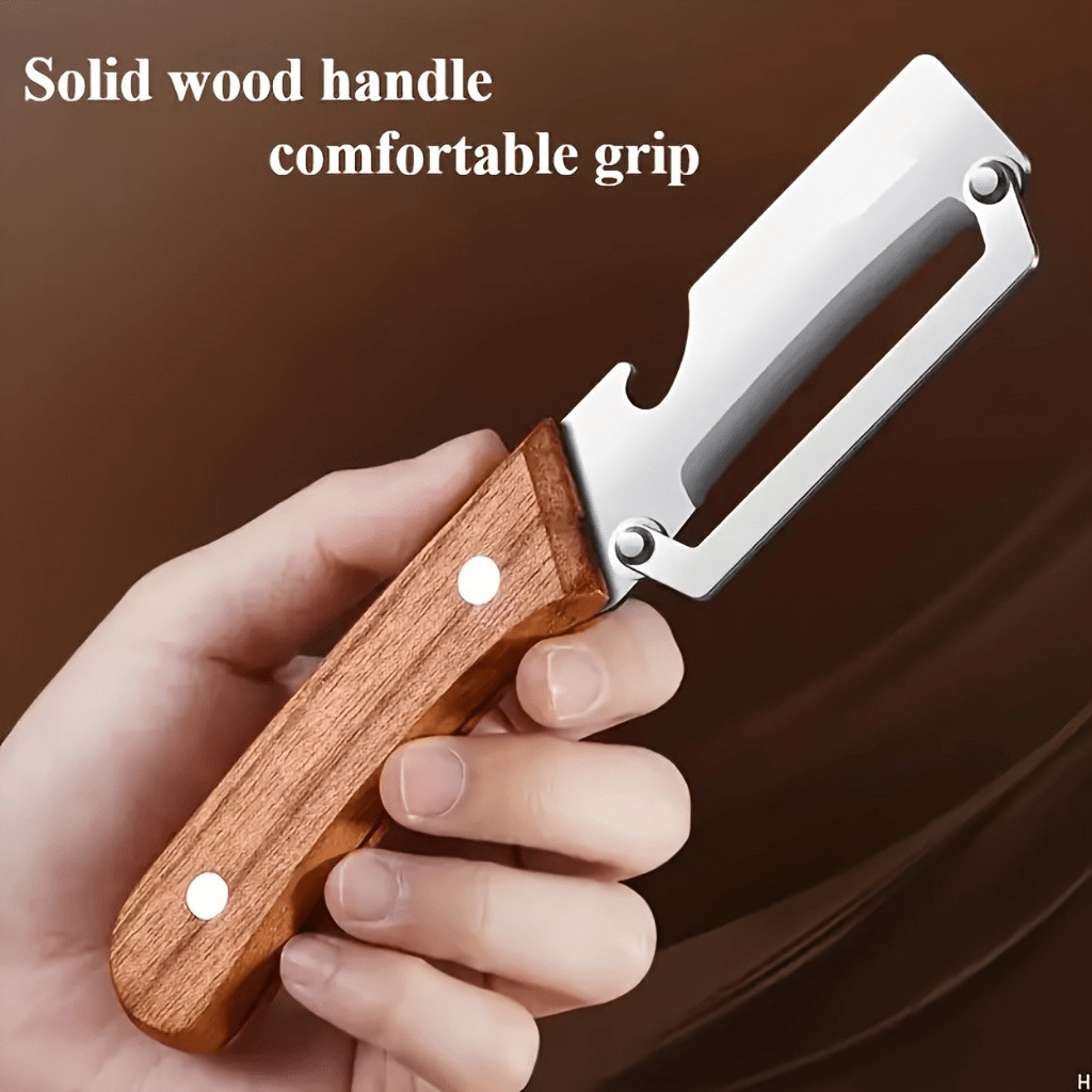 Multi-Functional Vegetable Peeler with Wooden Handle - 3CR13 Stainless Steel