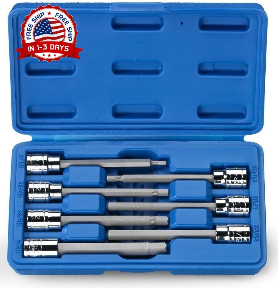Juego De Dados Con Puntas Hexagonales Allen Extralargas De 3/8" De 7 Piezas NEW