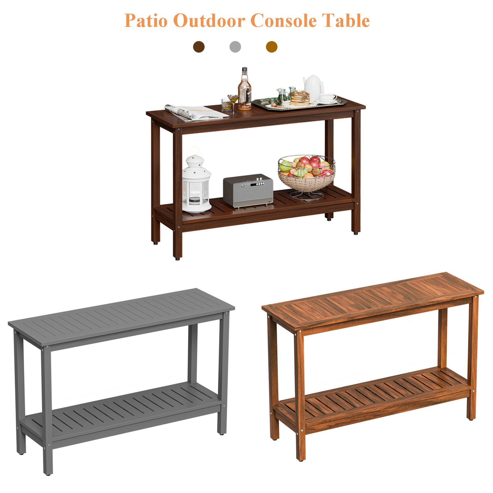 All-Weather Entry Console Table 2-Shelf 48" Patio Bar Table with Adjustable Feet