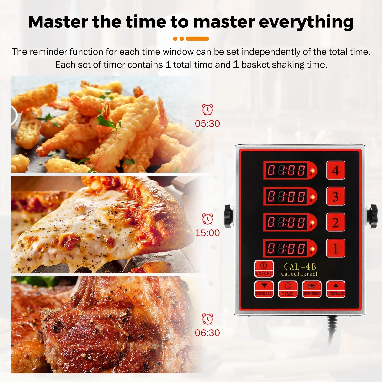 4-Channel Digital Kitchen Timer | Adjustable Loud Alarm, Waterproof, Countdown R