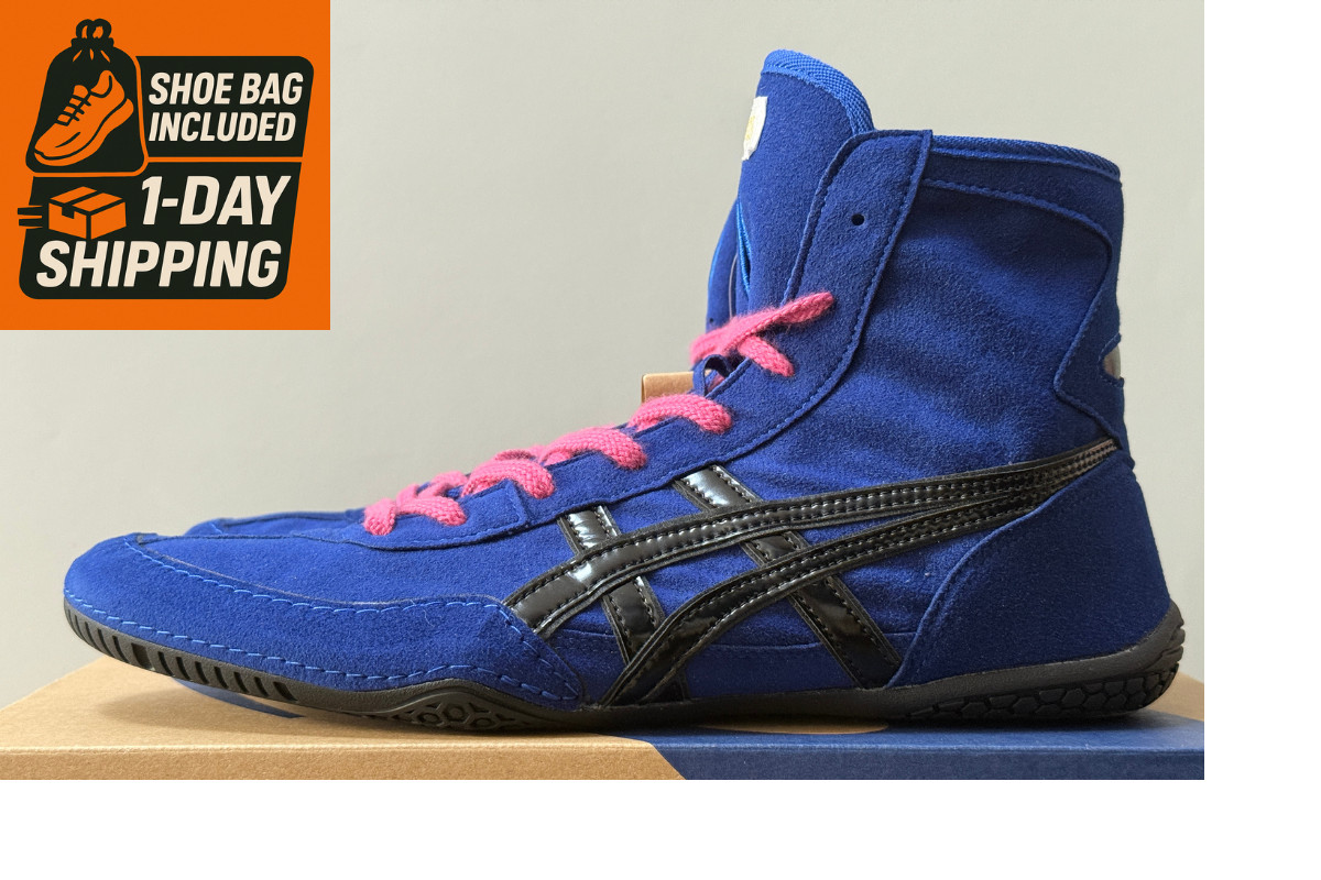 Opt Laces Pink :  Asics Wrestling Shoes EX-EO 1083A001 Blue x Black x Black