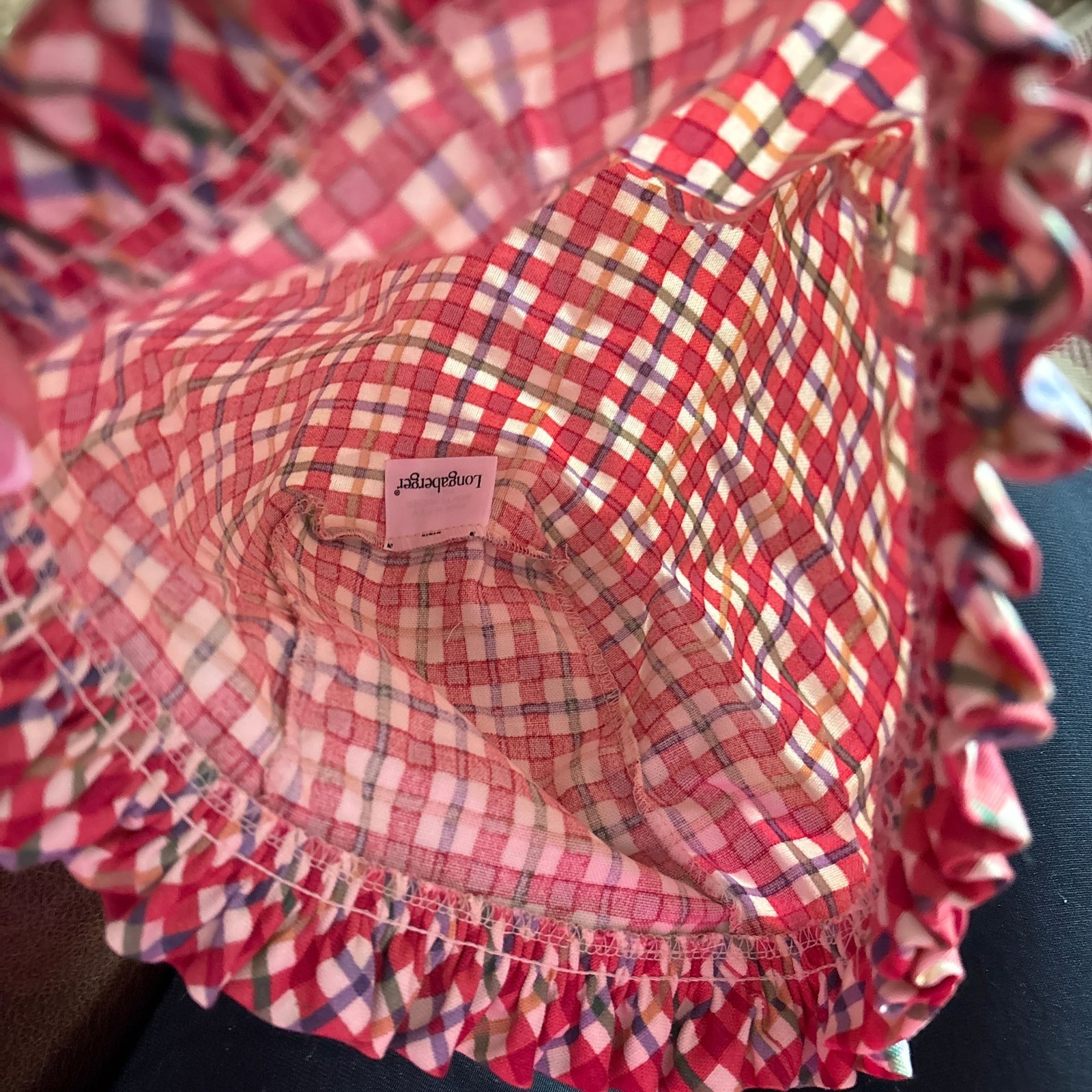 Longaberger Cherry Red Plaid Ruffled Basket Liner