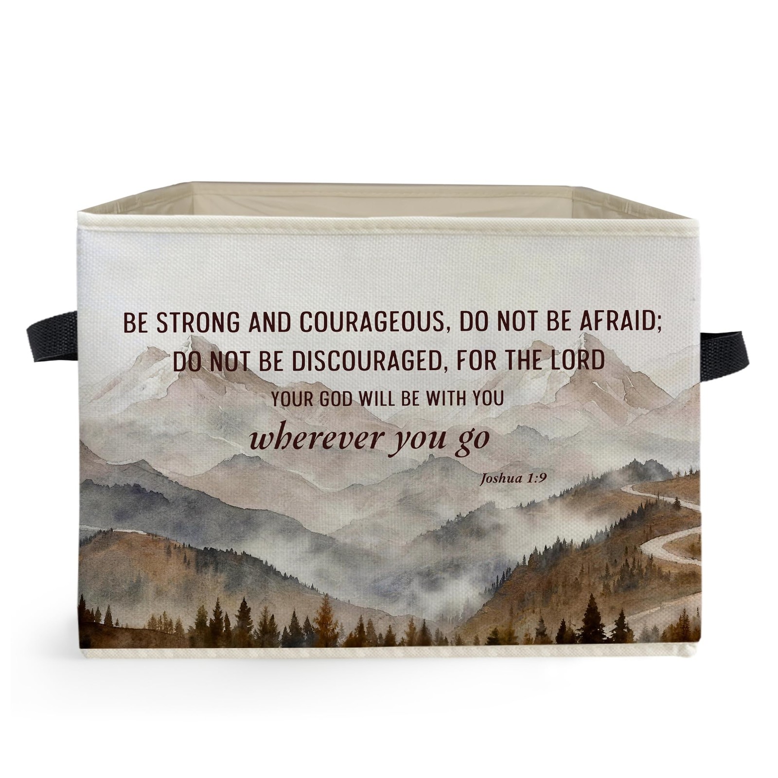 Christian Mountain Storage Box Bins, Inspirational Joshua 1:9 Bible Verse Col...