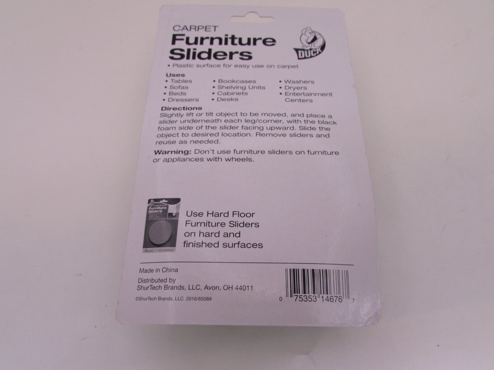 DUCK CARPET FURNITURE SLIDERS 4 PACK 3 1/2'' DIAMETER