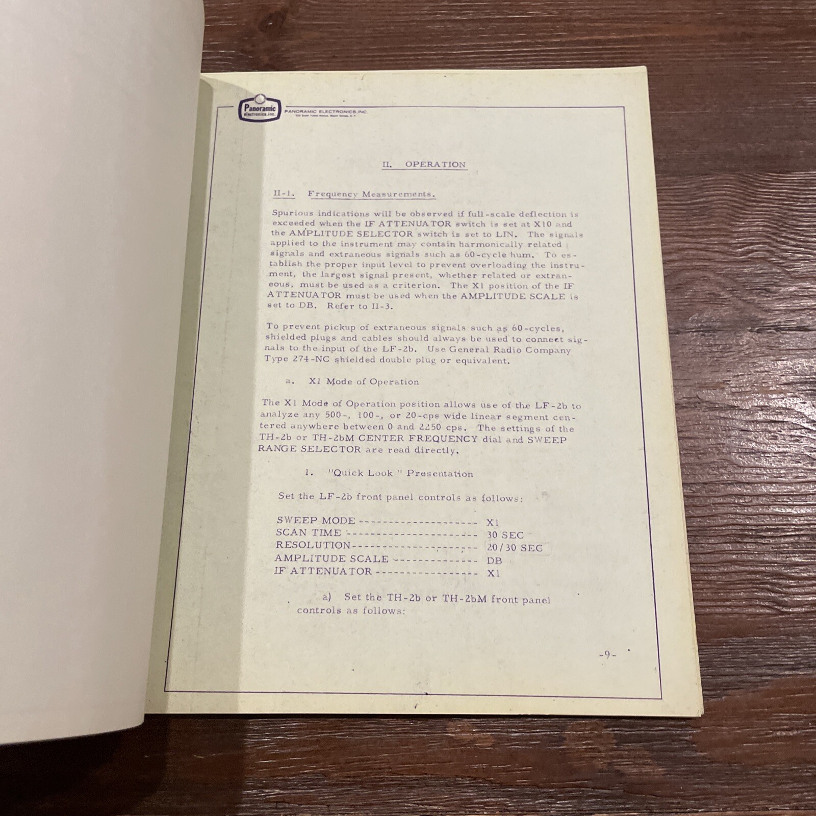 Panoramic LF-2B & Modifications Subsonic Analyzer Operating Procedure Manual