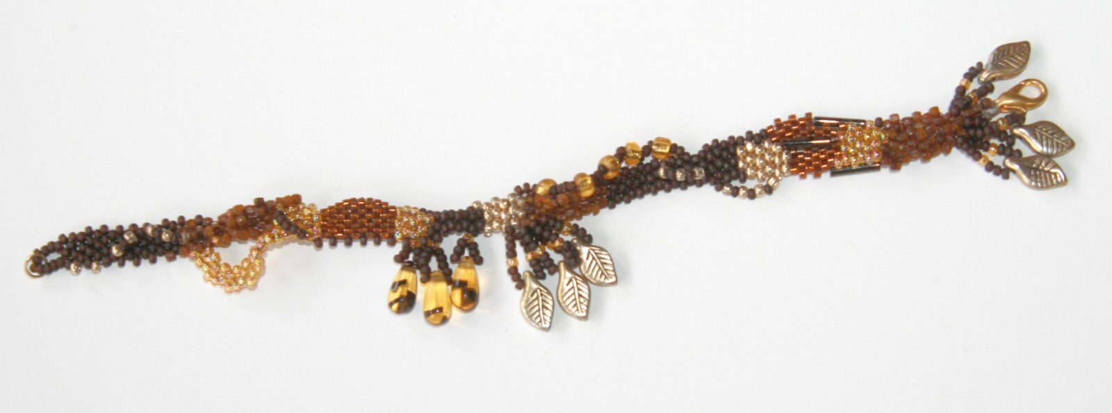 Handmade hand beaded bracelet seed glass Art brown copper brass