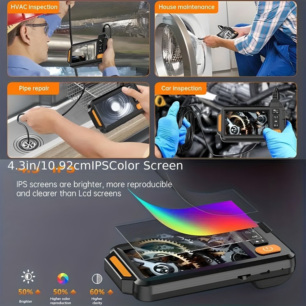 5M Handheld Industrial Endoscope 8mm Borescope Inspection Snake Camera with 8LED