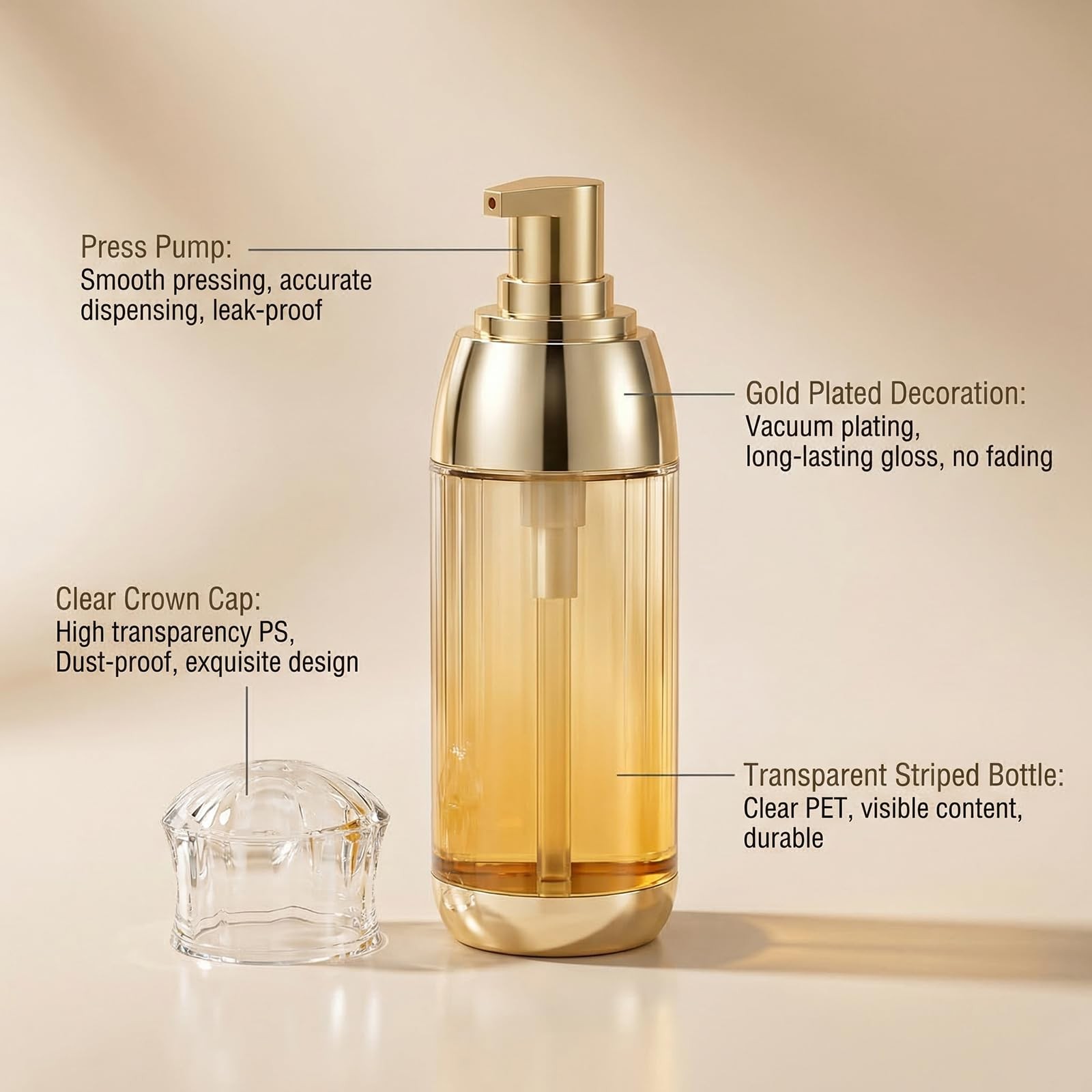 2PCS 30ml 1oz Empty Clear Plastic Foundation Pump Bottles with Gold Pump Head...