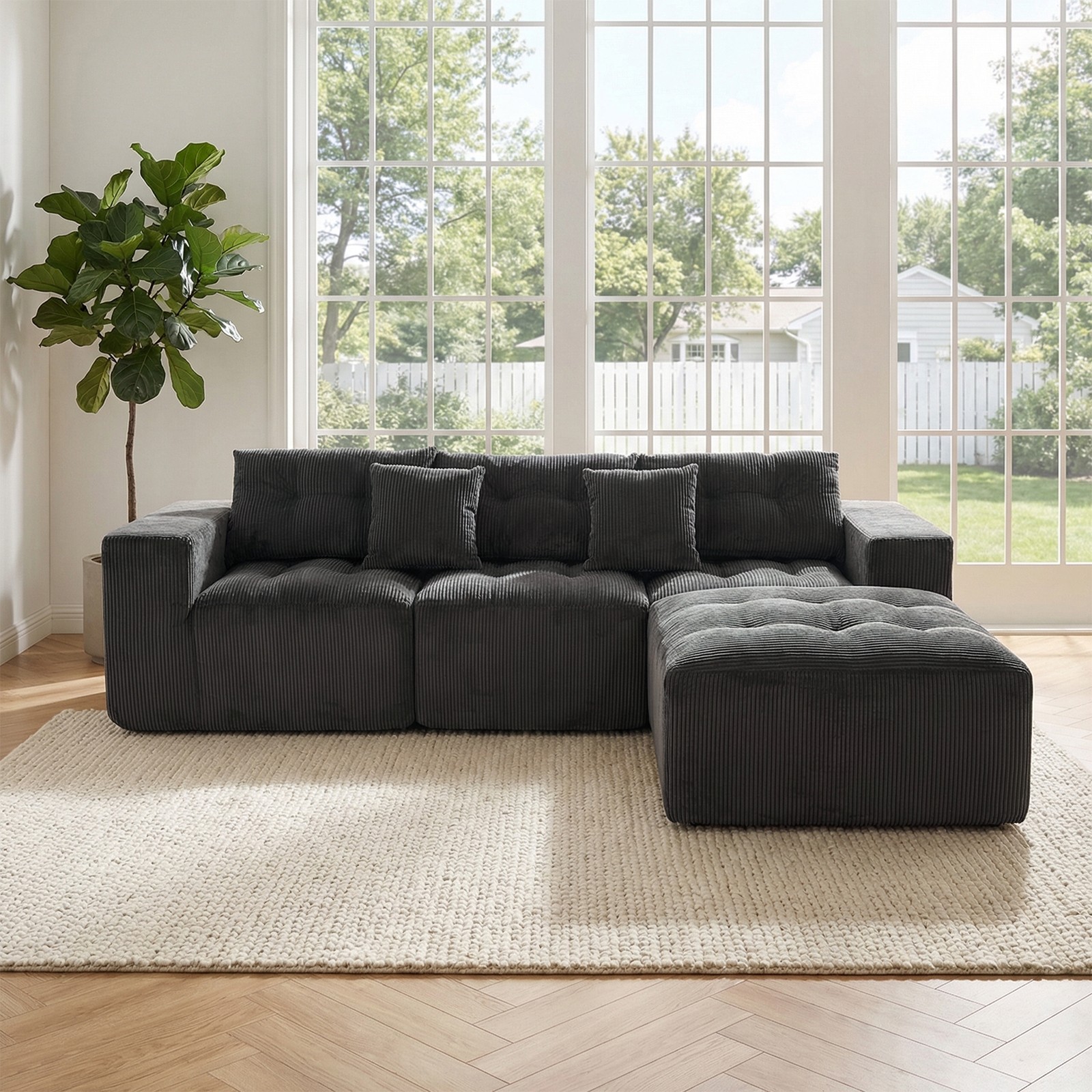 101" L-Shaped Modular Compression Sofa, 3-Seater Comfortable Cloud Sofa, Cordu