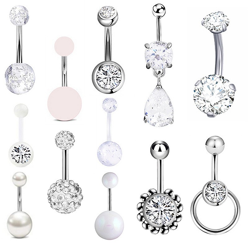 12pcs/set Crystal Belly Button Ring Fashion Woman Navel Body Piercing Jewelry