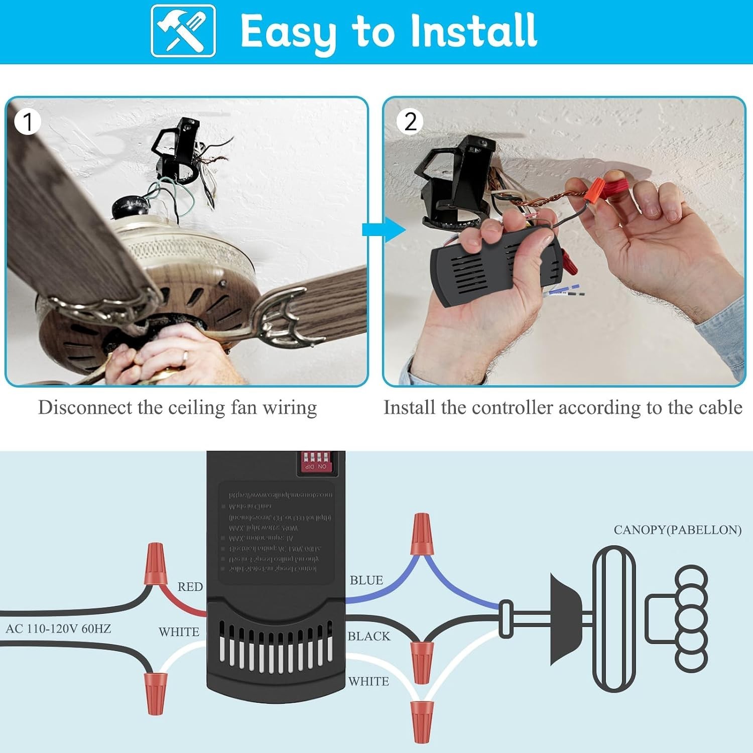 Universal Ceiling Fan Remote Kit 4 Speed Dimmer Timer Wall Mount Light Delay