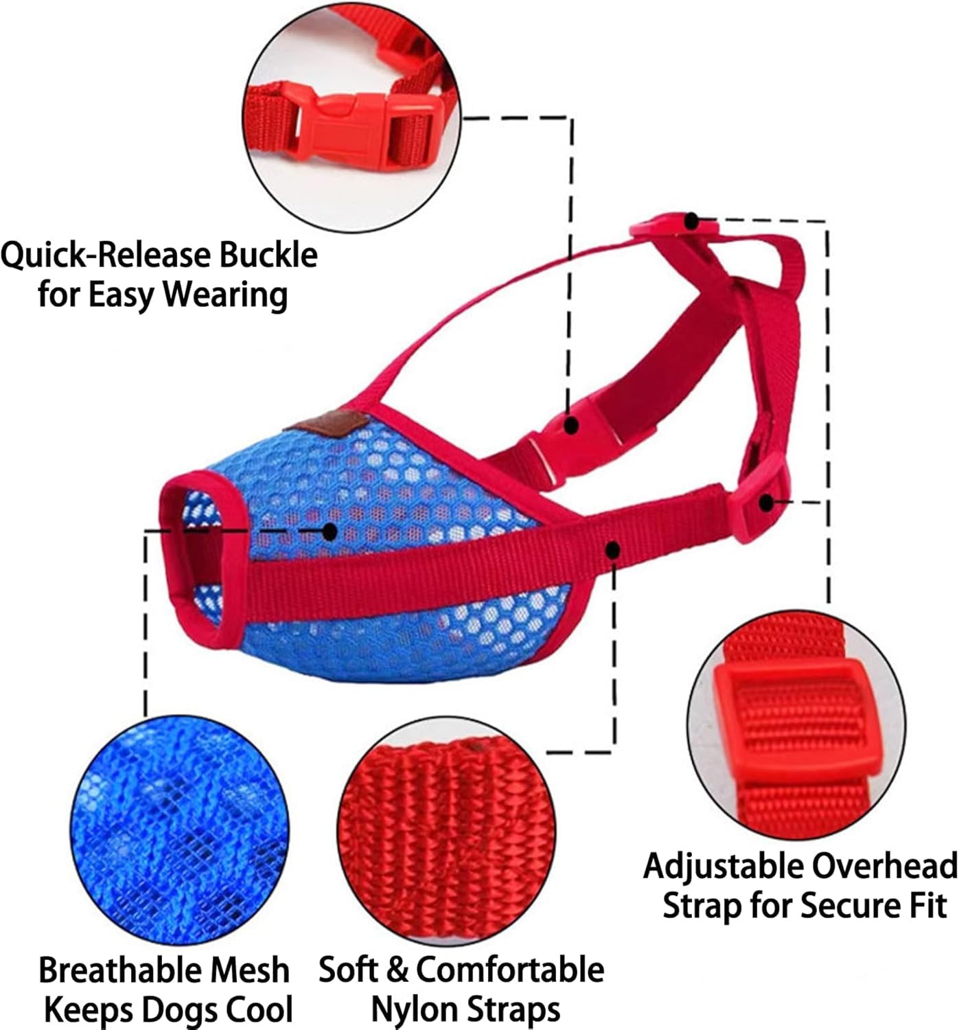 Basket Muzzle for Dogs, Prevents Biting Chewing Barking, Soft Small, Red-Blue
