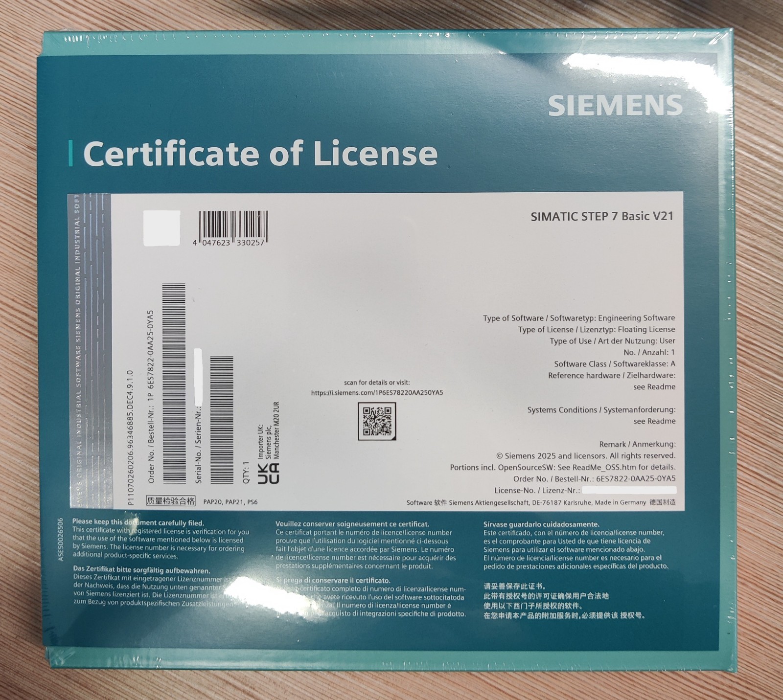 Simatic Step 7 Basic V21 6ES7822-0AA25-0YA5 Sealed Original Box
