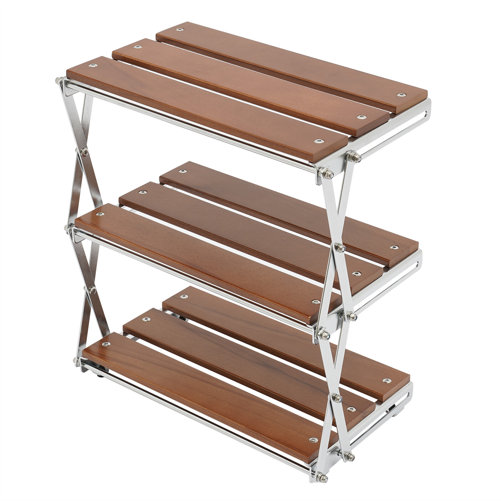 Camping Folding Storage Rack 3-Tier Natural Wood Desktop organizing Rack