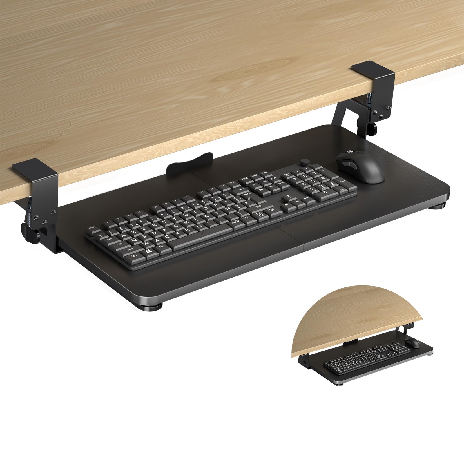 Keyboard Tray Under Desk Large C-Clamp 25.6” (30” Including Clamps) x 11.8” S...