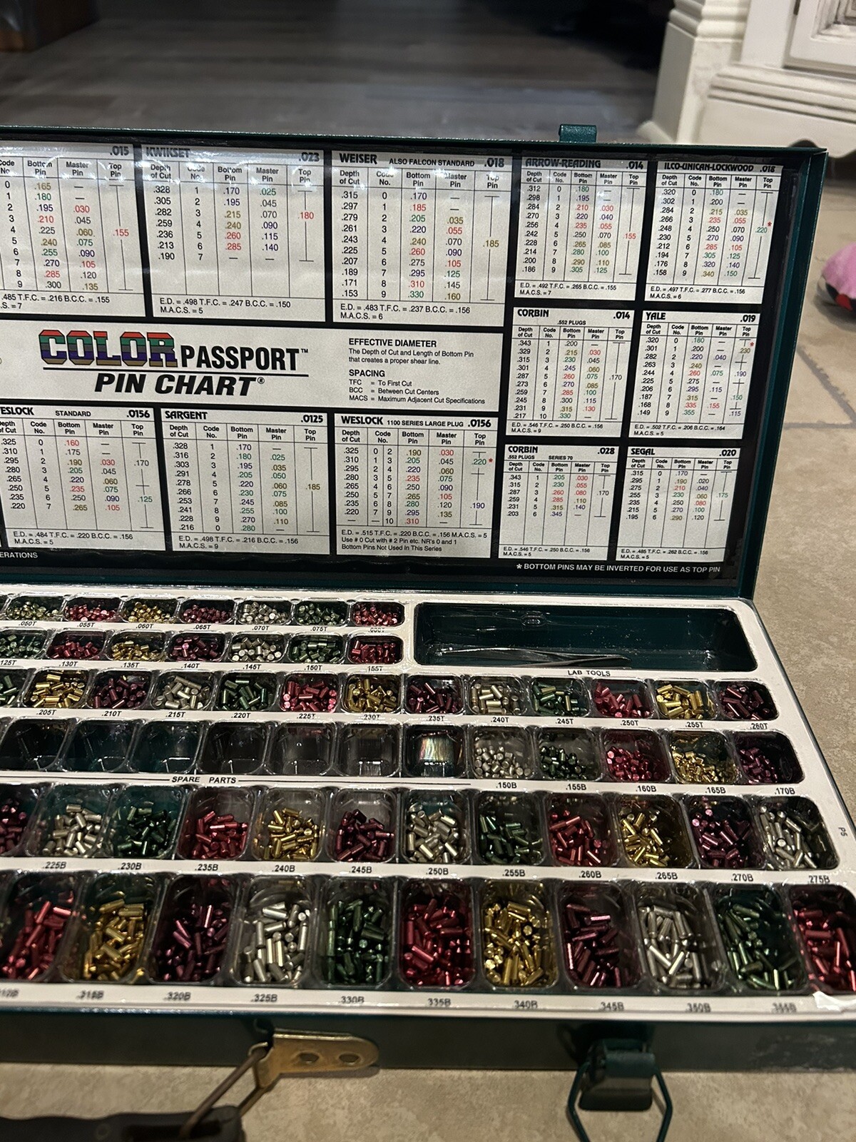 1994 Lab Lock Pin Large Set Green Metal Case