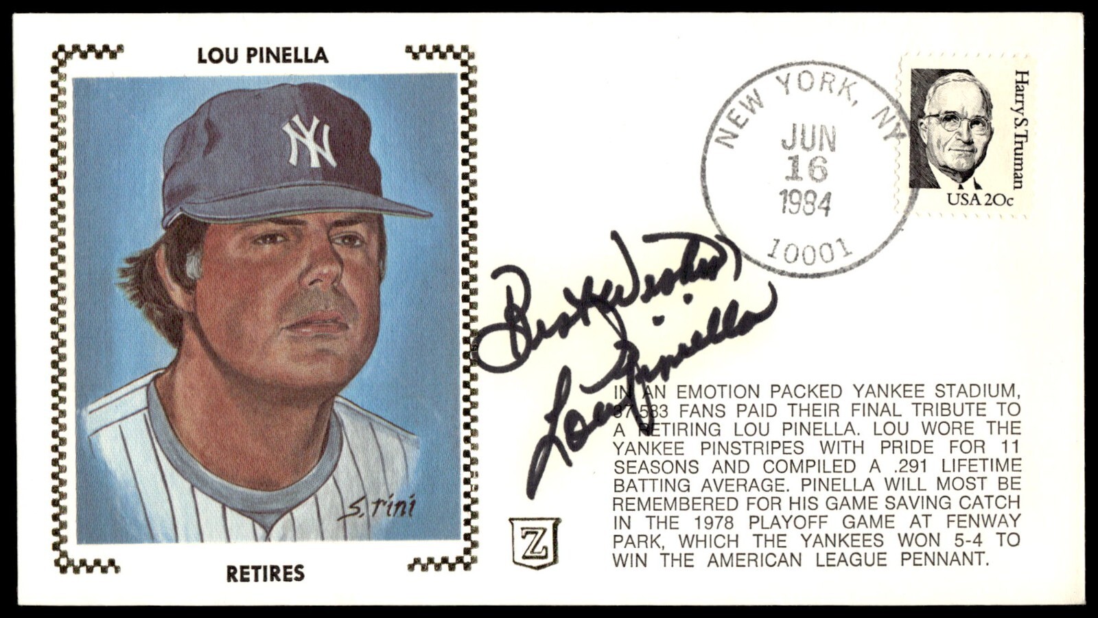 Lou Piniella Signed 1st Day Envelope AUTO Photo Cachet MLB Yankees 1969 AL ROY!
