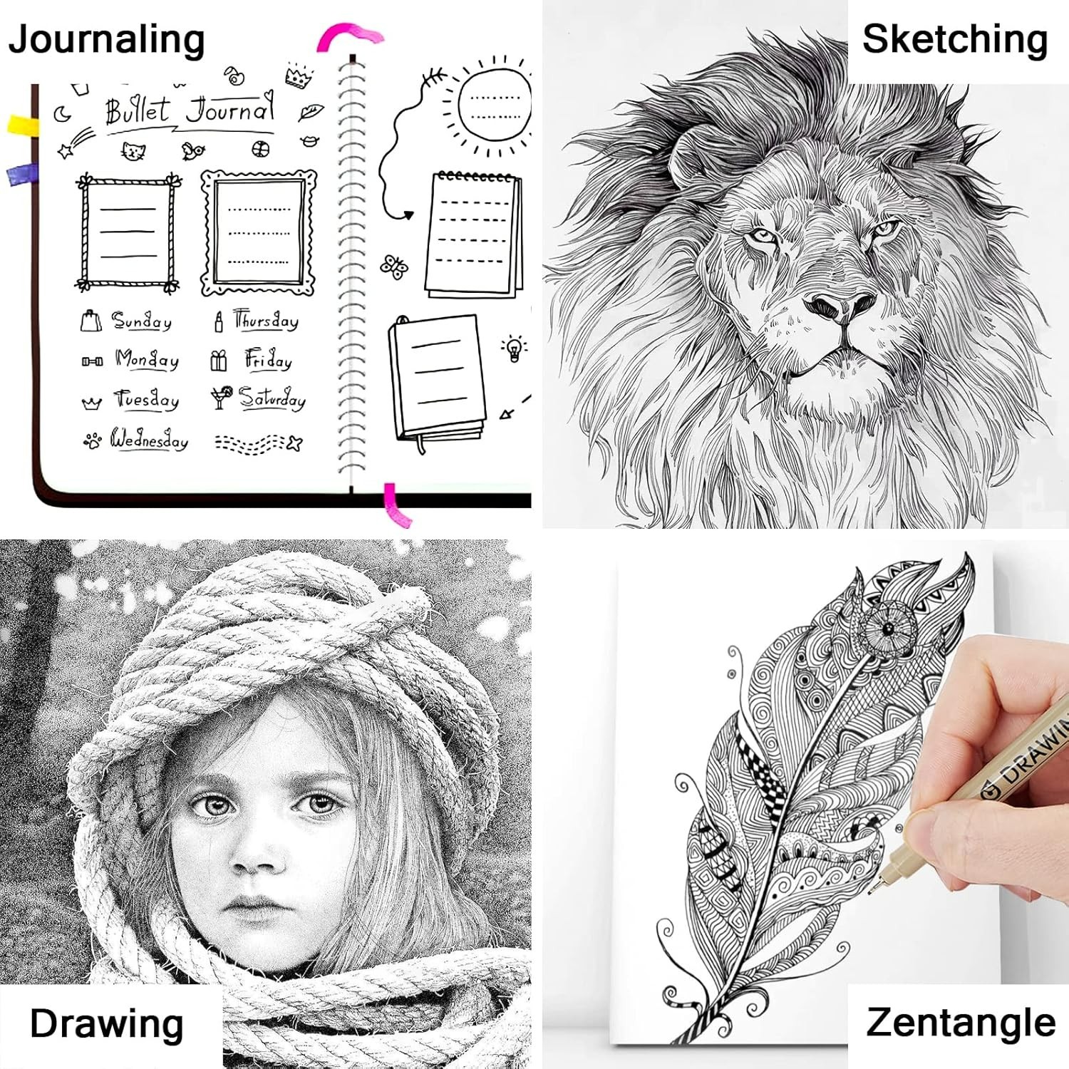 Muchcute 12 Black Fine Line Waterproof Art Pens - Perfect for Artists & Kids