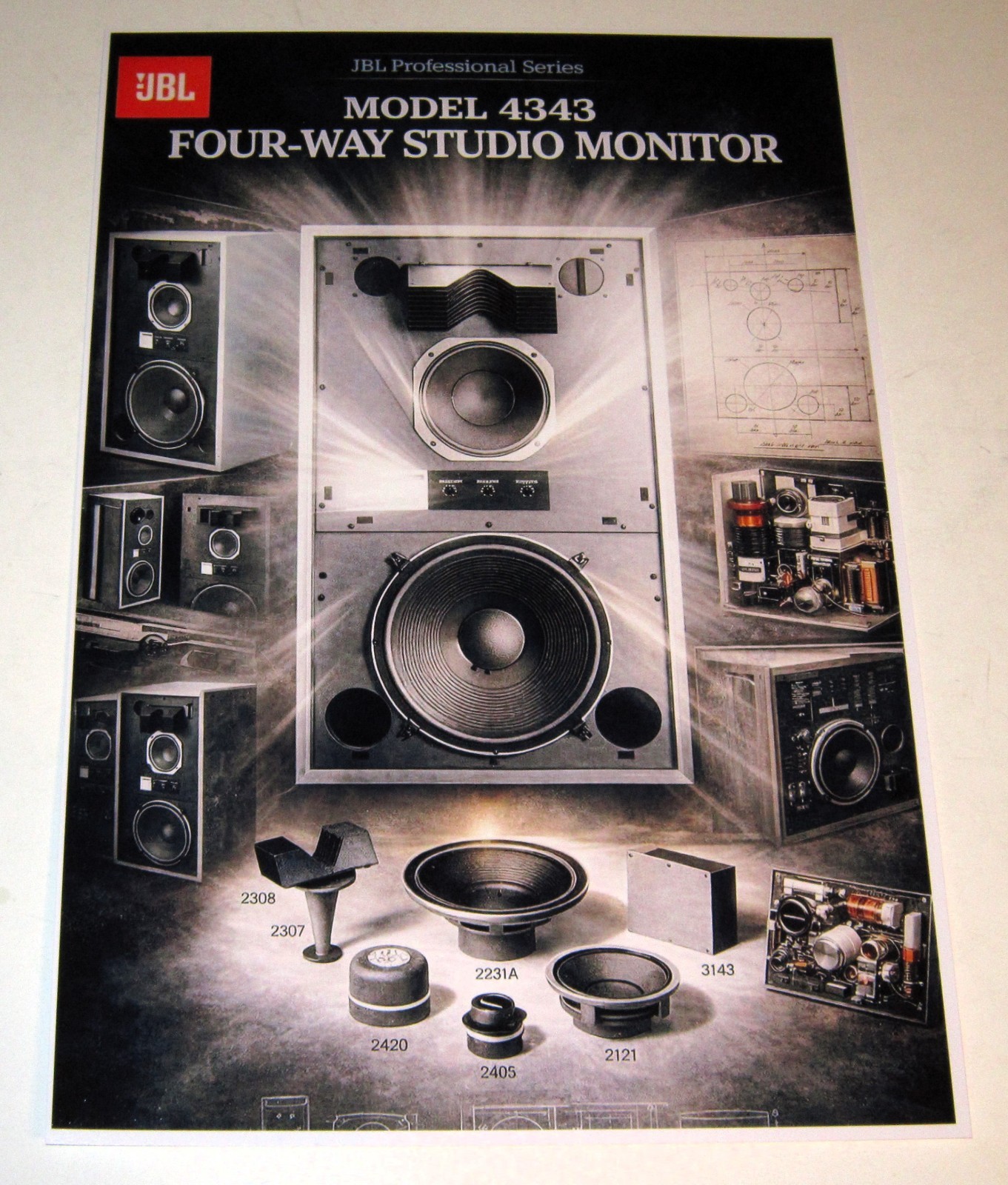 JBL 4343 Studio Monitors/ Home Speakers Poster 19" x 13" Audiophile Vintage Horn
