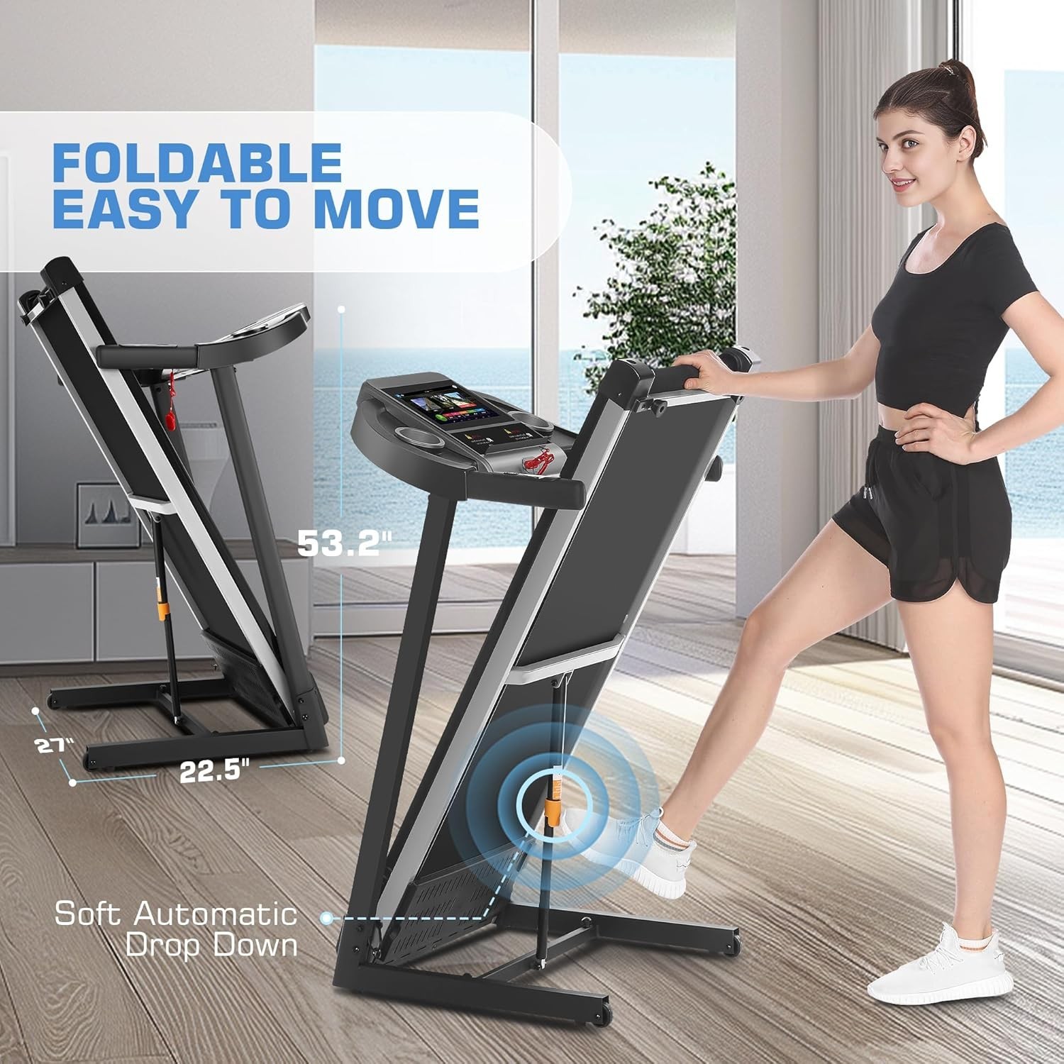 Folding 3.25HP Treadmills for Home Gym Treadmill with Large 10"HD TV Touchscree