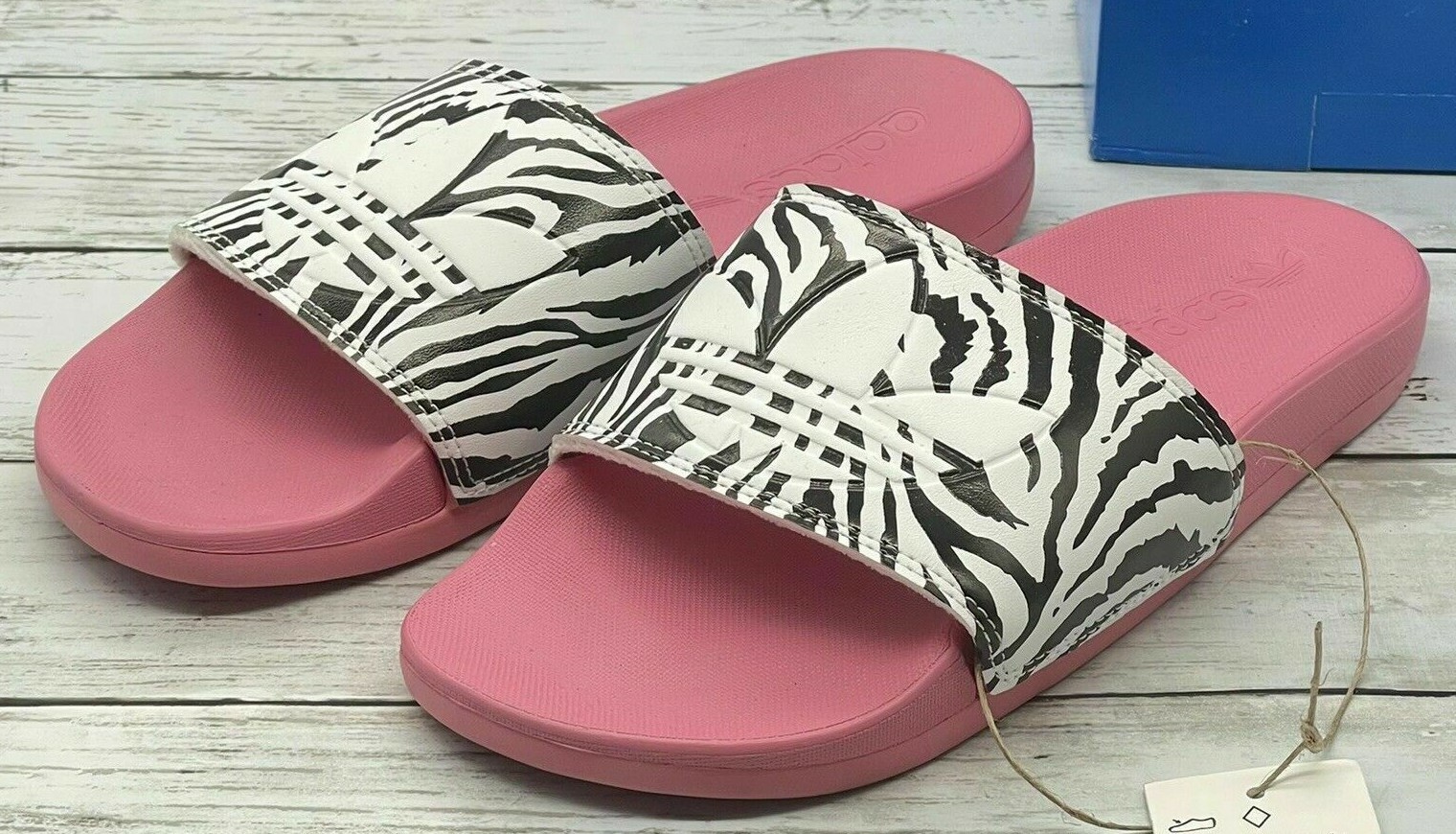Womens Adidas Adilette Comfort Slide Sandals Pink Zebra Trefoil GY3560
