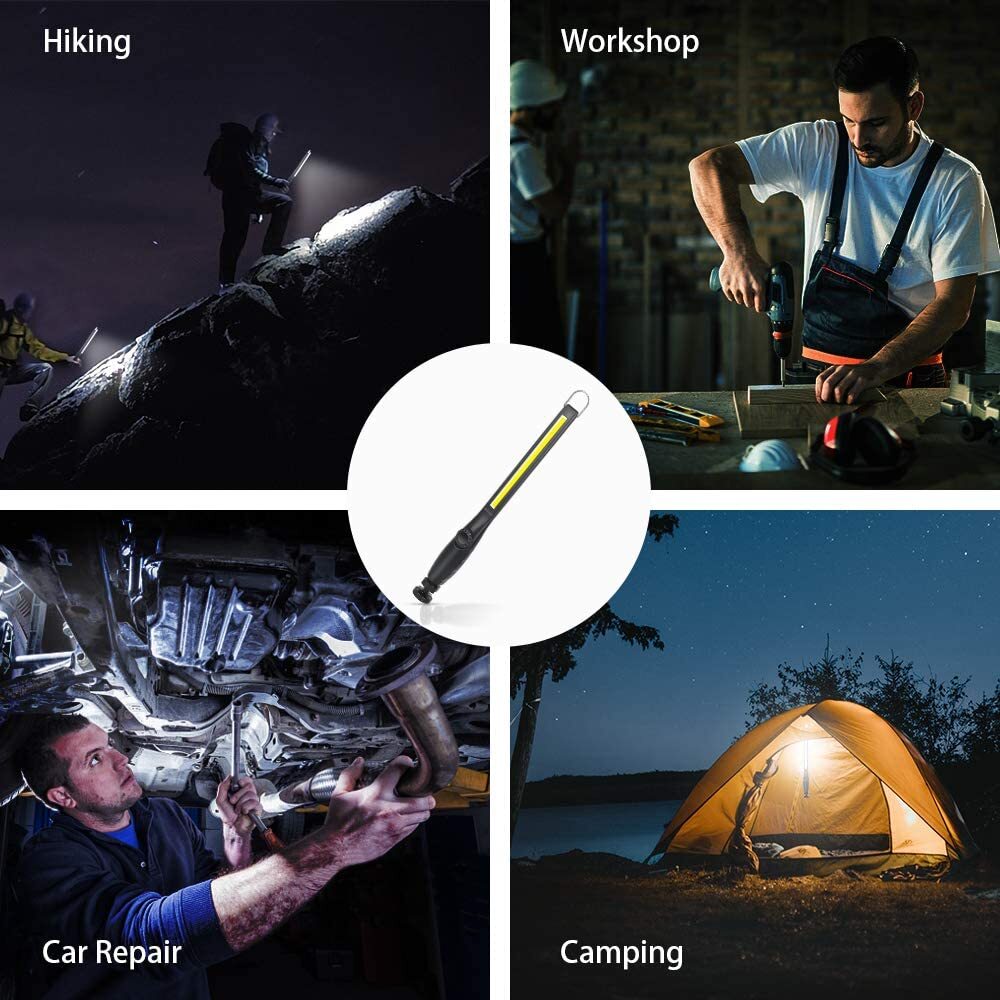 2 Pack USB Rechargeable LED COB Work Light, Slim & 360° Rotatable Magnet Torch