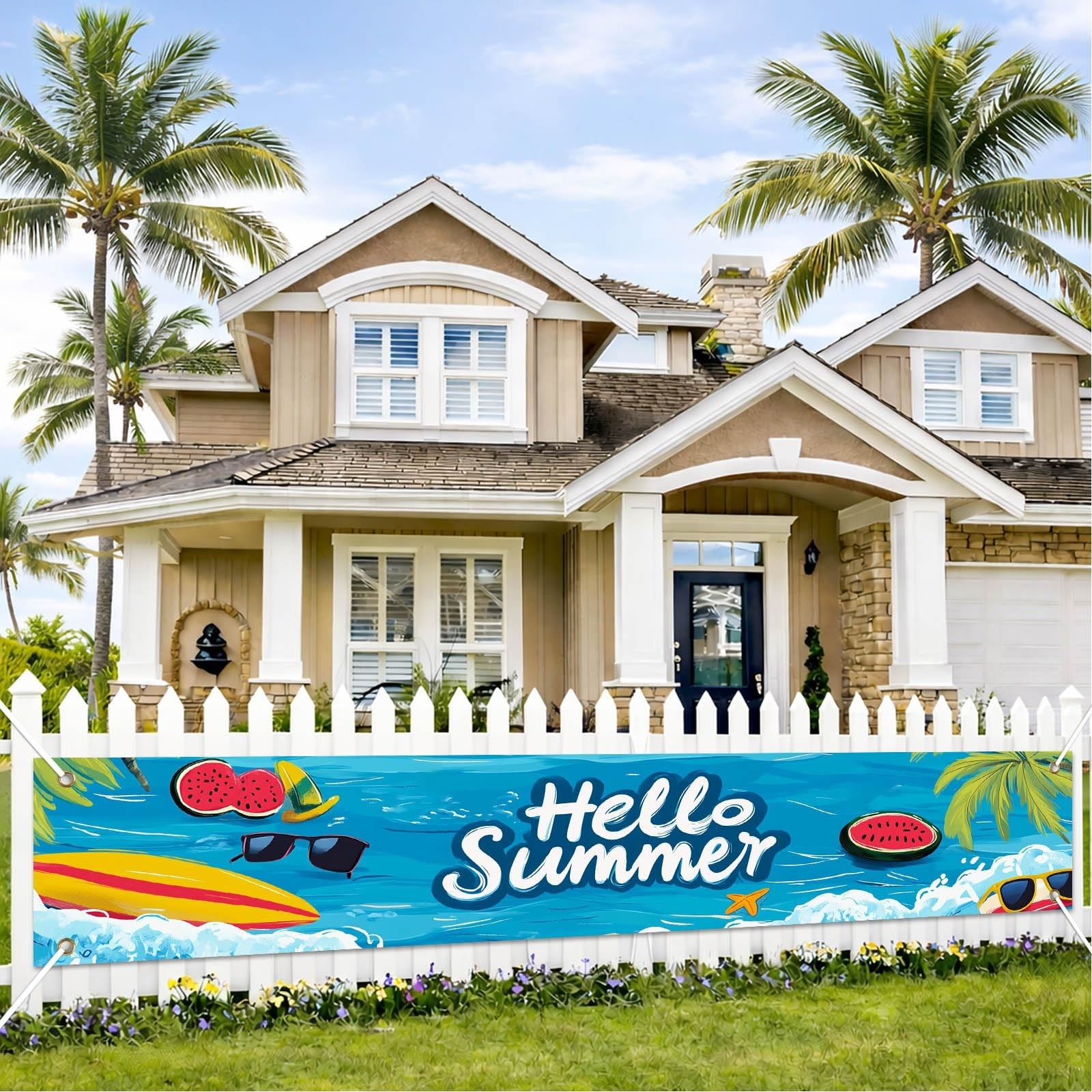 BlissYard Hello Summer Banner 118 x 20 Inch Pool Party Decorations Beach Surf...