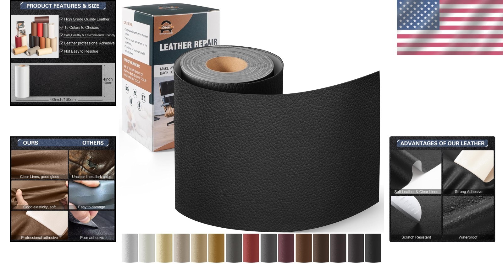 Litchi Texture Leather Repair Patch - 4"x 63" Self-Adhesive Solution