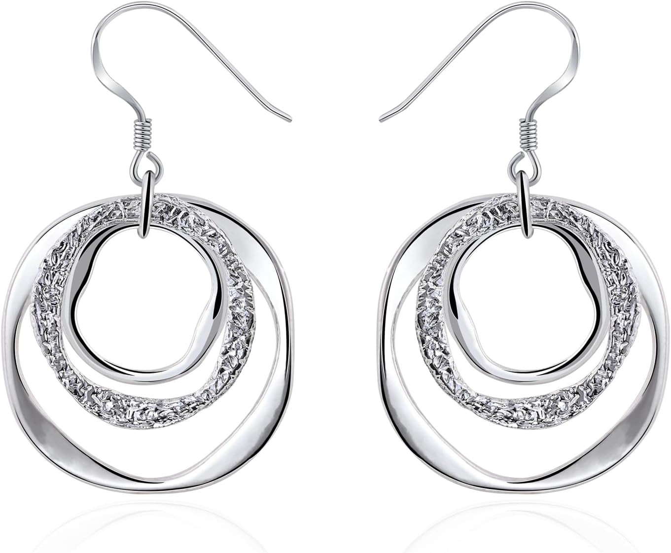 Hypoallergenic Sterling Silver Circle & Dangle Earrings Geometric Boho Style Jew