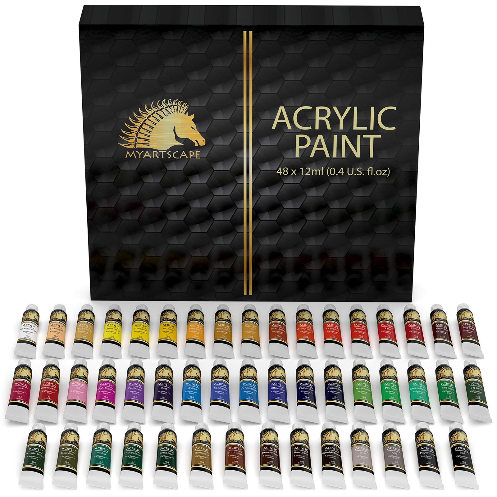 MyArtscape Acrylic Paint Set - 48 x 12ml Tubes - Lightfast - Heavy Body - Non...
