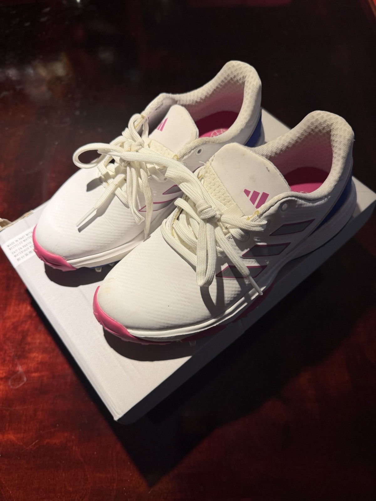 Junior Adidas ZG23 Golf Shoes Youth Pink/White/ Purple Size 2 LaceUp Spikes