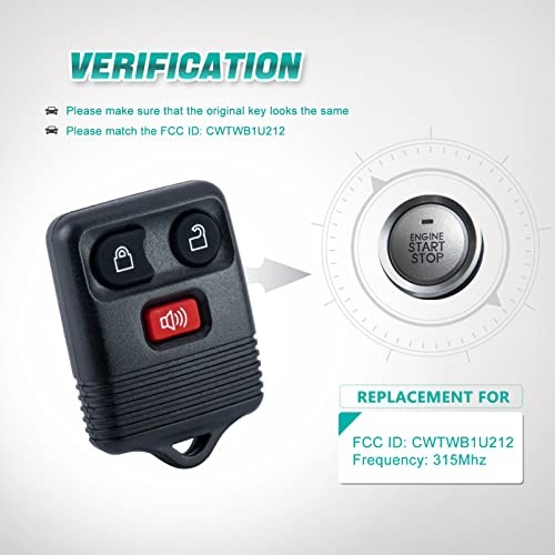 Keyless Entry Remote 3-Button Key Fob Replacement for 1998 1999 2000 2001 2002