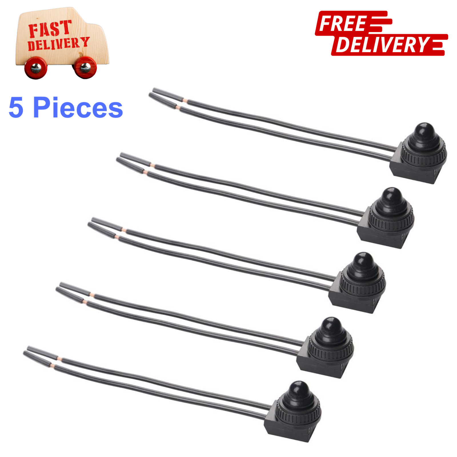 5Pcs Push Button Switch 12V Wired RV Waterproof On-Off Micro Light Toggle Switch