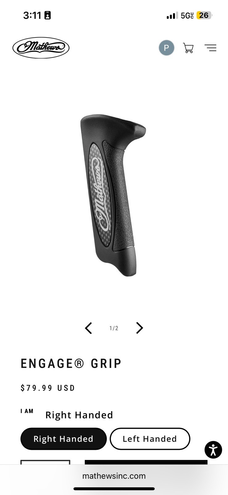 Mathews Archery Engage Grip! RH! Black! NEW!!