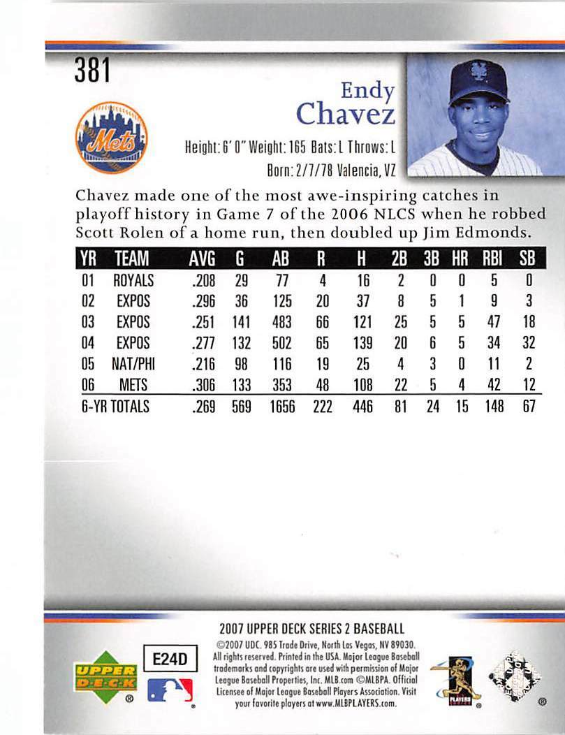 Endy Chavez autographed baseball card 2007 Upper Deck #381 The NLCS Catch Silver