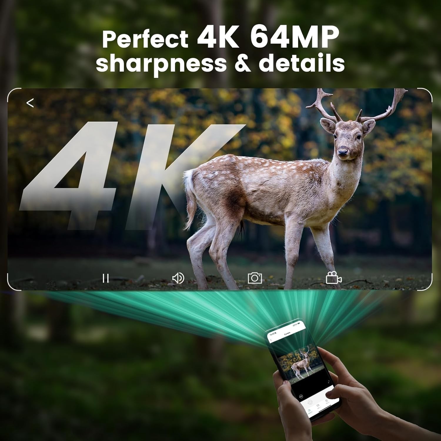Solar WiFi Trail Camera Bluetooth Game Camera, 4K 64MP Wildlife Cameras 2000m...