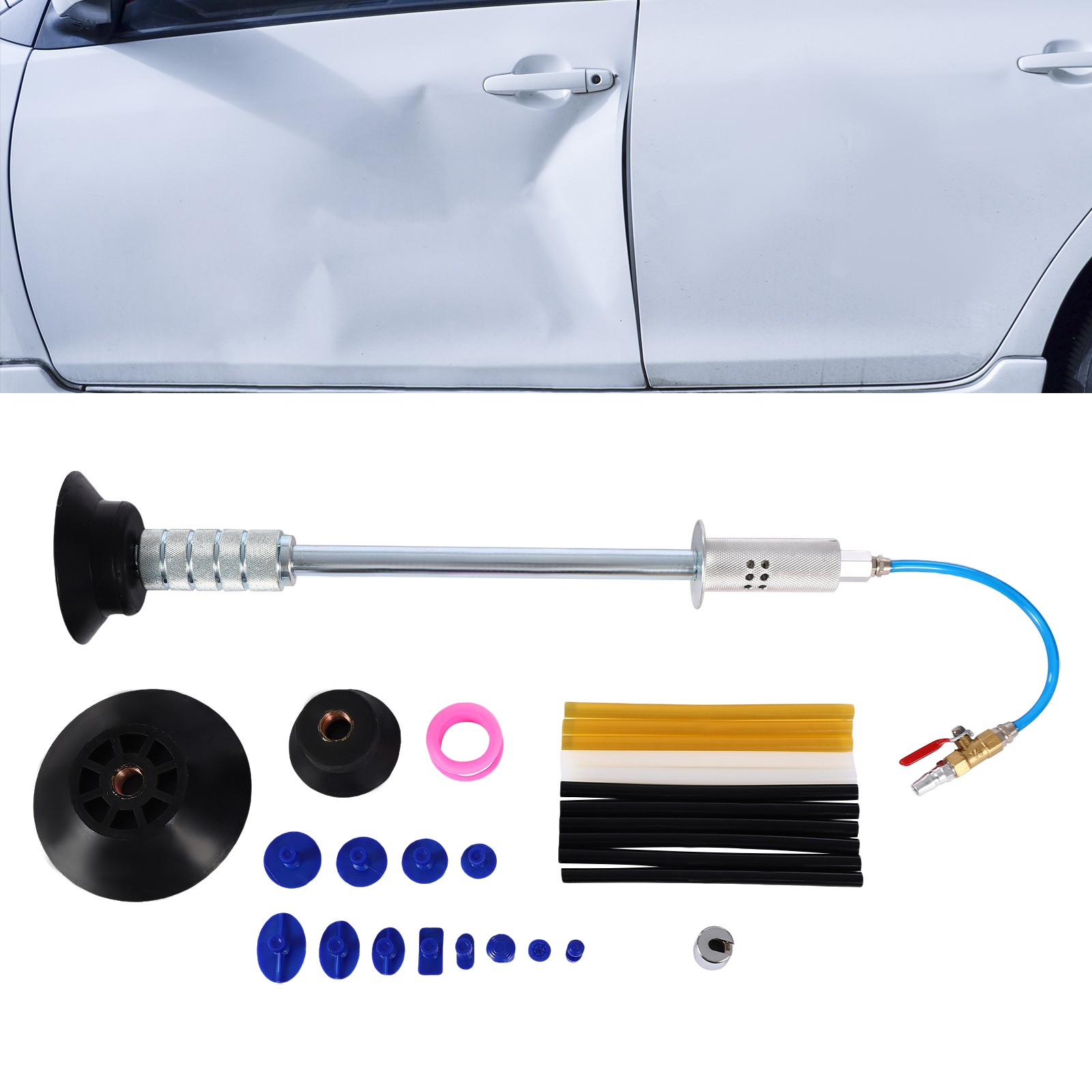 Air Pneumatic Dent Puller Car Auto Body Repair Suction Cup Tools w/ Slide Hammer