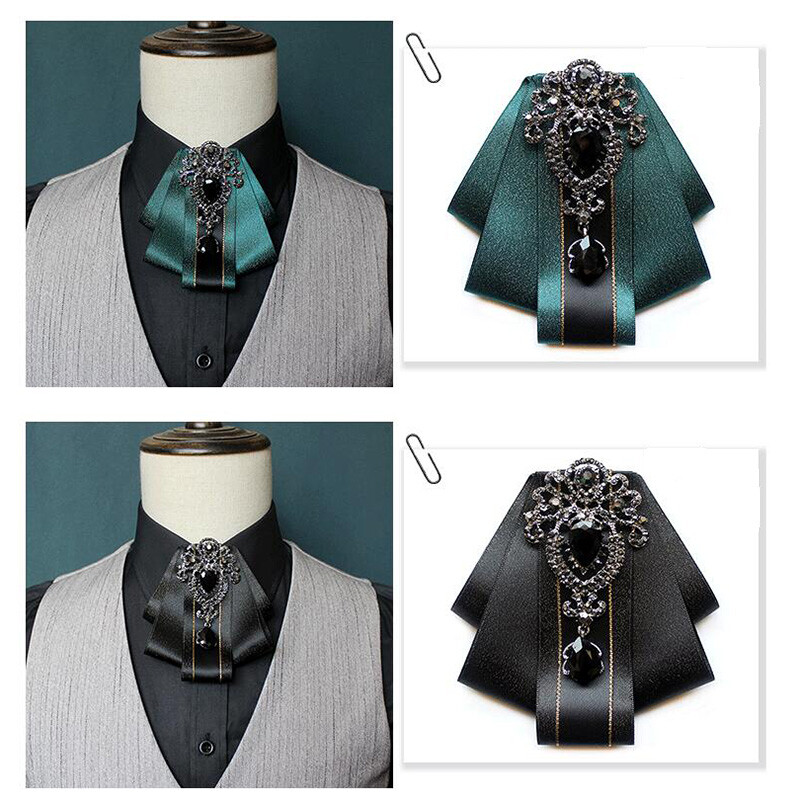 Men Bow Tie Rhinestone Crystal Satin Tied Necktie Formal Wedding Party Black