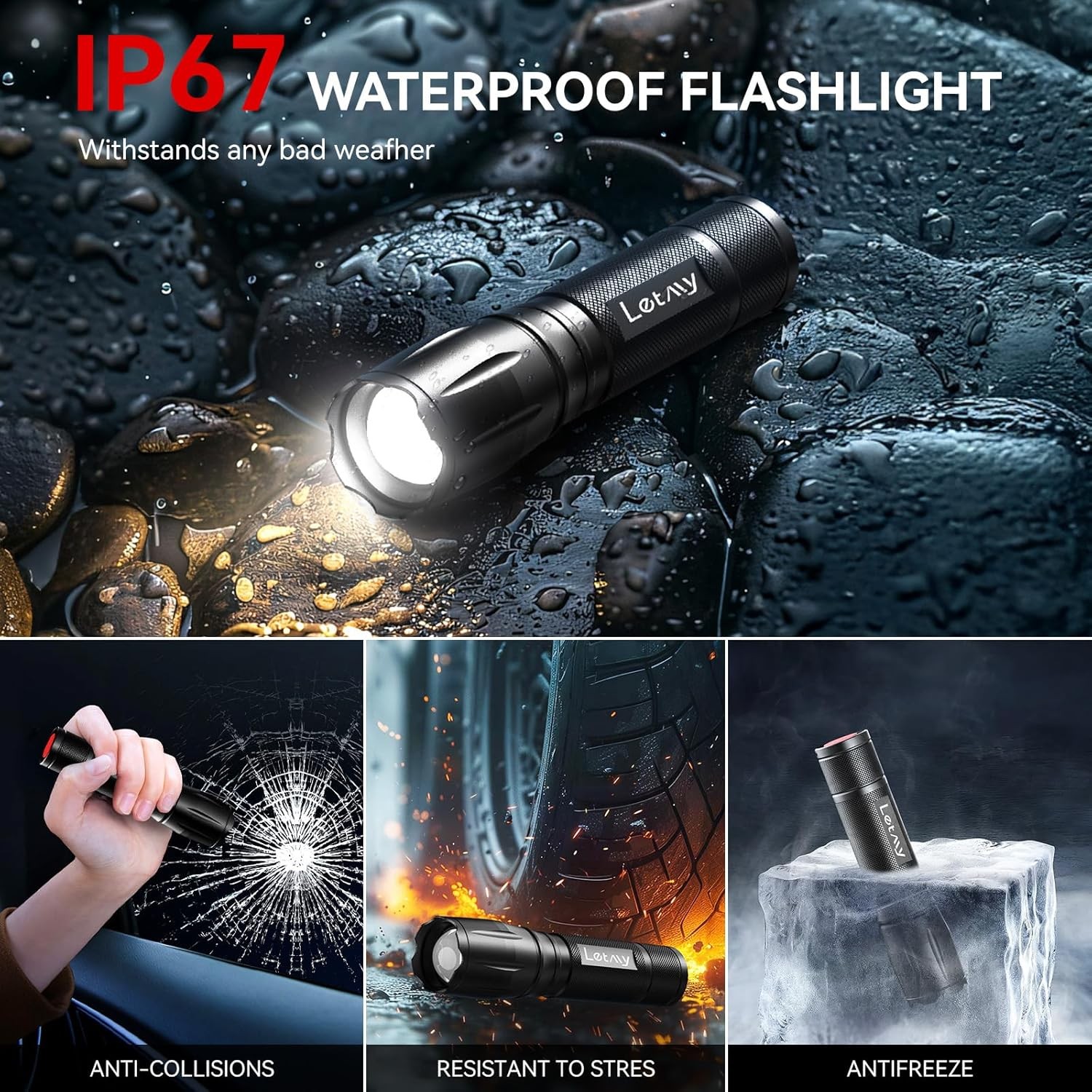 LETMY Tactical Flashlight S2000-2 Pack Bright Military Grade 2 PACK, Black