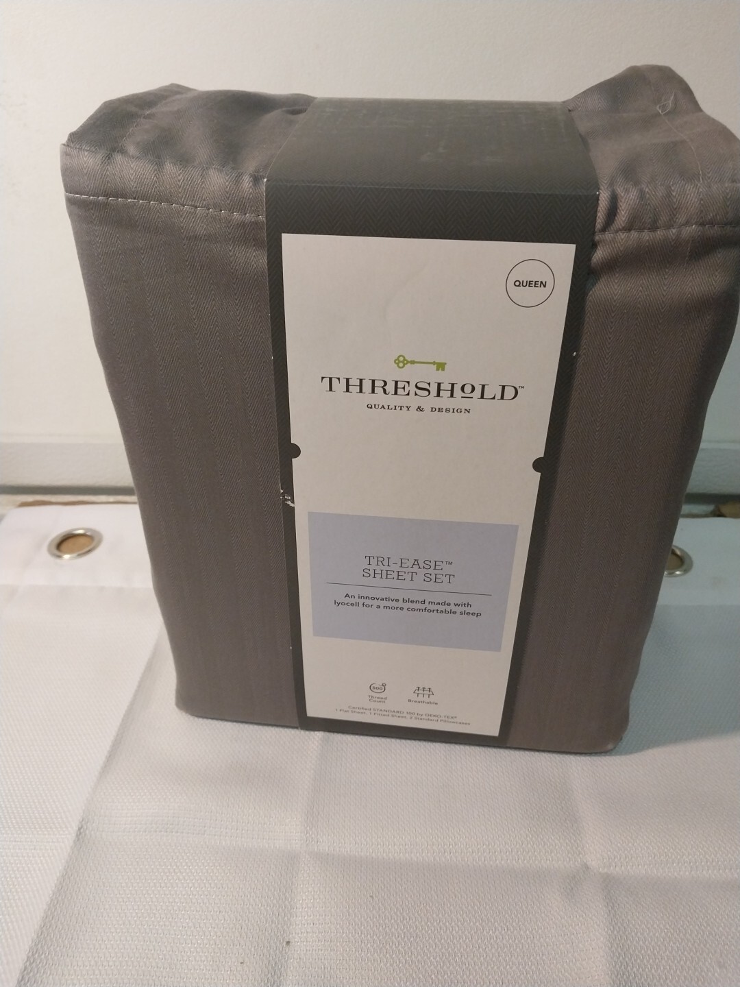 Threshold Queen Size 500 TC Tri-Ease 4PC Sheet Set Grey