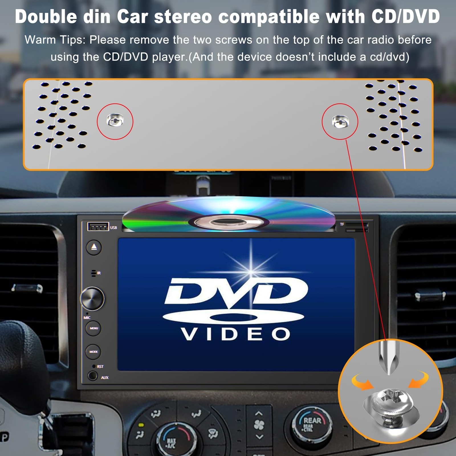 Double Din Car Stereo with CD/DVD Player Apple Carplay & Android Auto, 7 Inch...