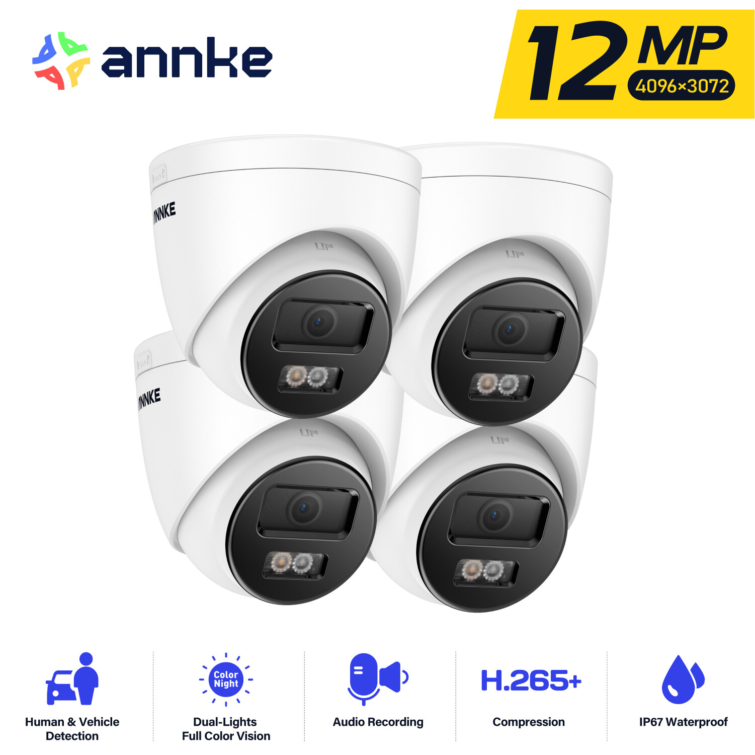 ANNKE H.265+ 12MP POE IP Security Camera Color Night Vision Audio Recording AI