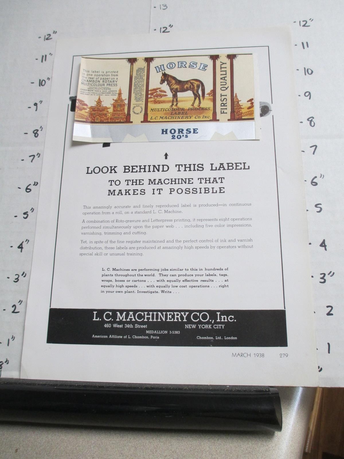 magazine ad 1930s L.C. Machinery salesman sample cigarette label Camel parody