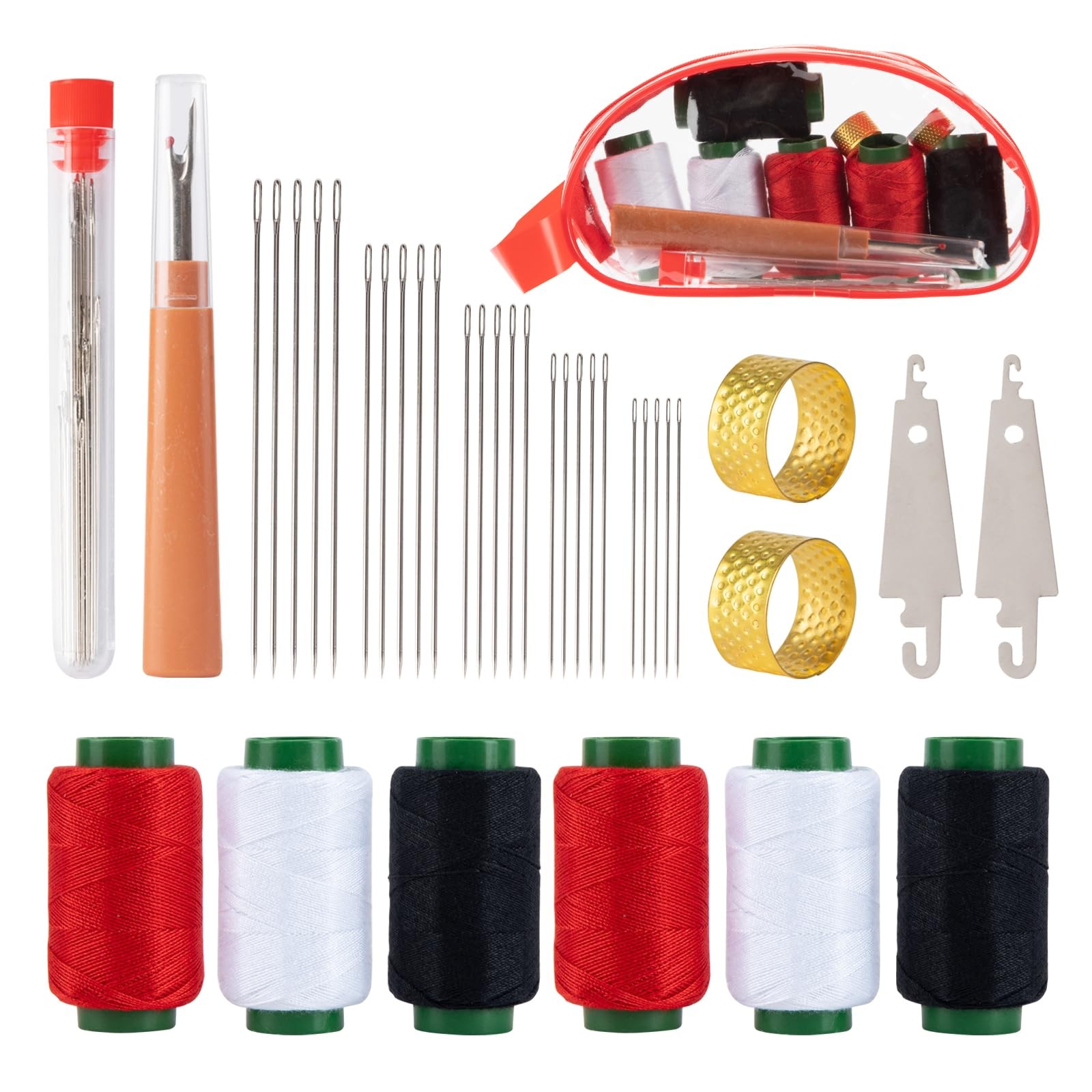 37 Pcs Big Eye Steel Sewing Needles Kit - Stainless for red